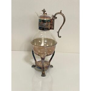Vintage FB Rogers SilverPlate Coffee/Tea Carafe Pot w/ Candle Warmer Base Glass